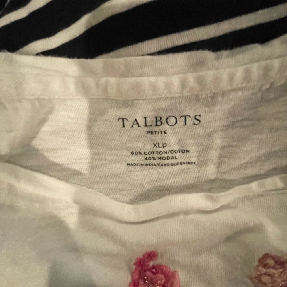Talbots Striped and Floral Embellished Top XLP FREE SHIP - Picture 4 of 4